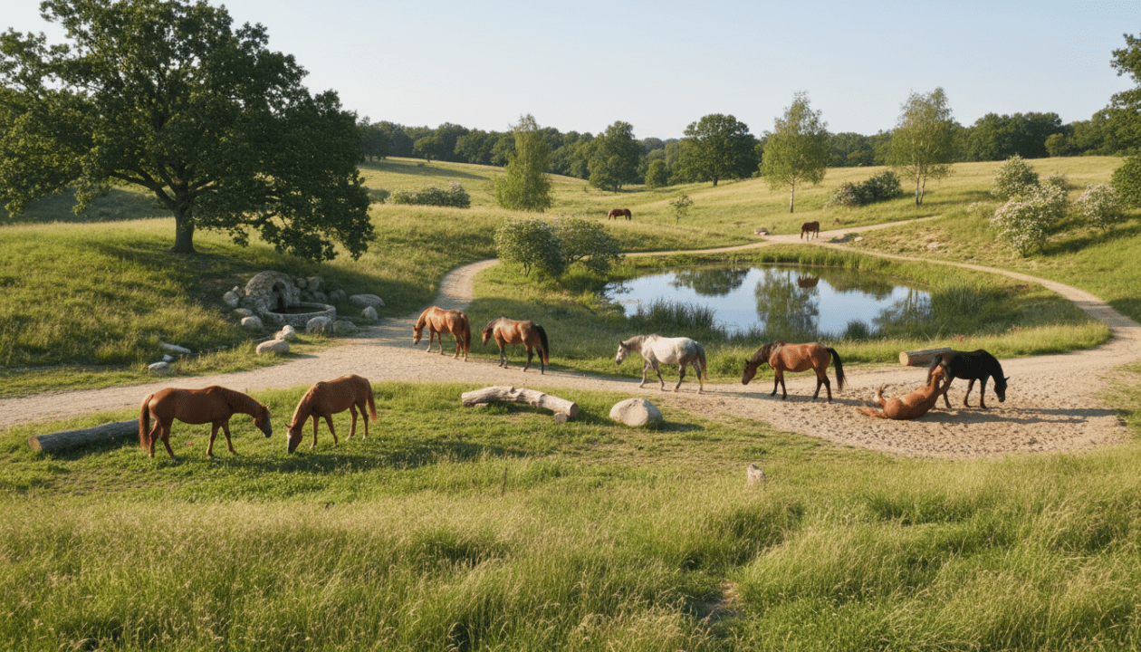 découvrez ce qu'est un paddock paradise, une méthode d'élevage équin favorisant le bien-être naturel des chevaux grâce à un aménagement en parcours varié et stimulants.