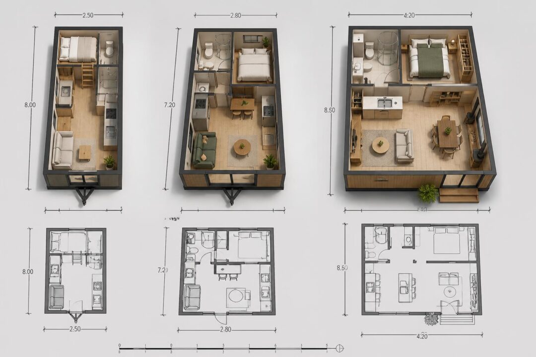 découvrez nos meilleurs plans de tiny house avec des surfaces de 20m², 40m² et plus, incluant toutes les dimensions détaillées pour optimiser votre espace.